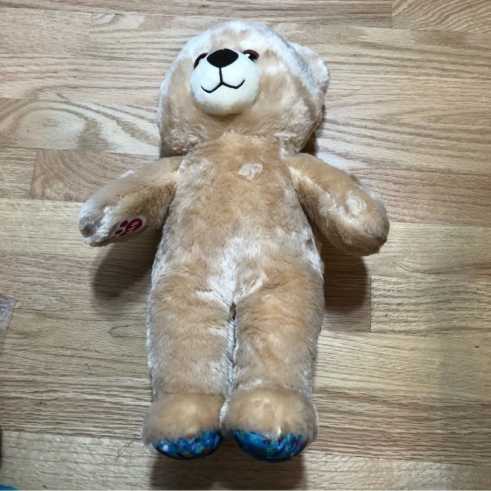 Build a Bear Birthday Bear Stuffed Plush Blue Feet Tan Cream Toy